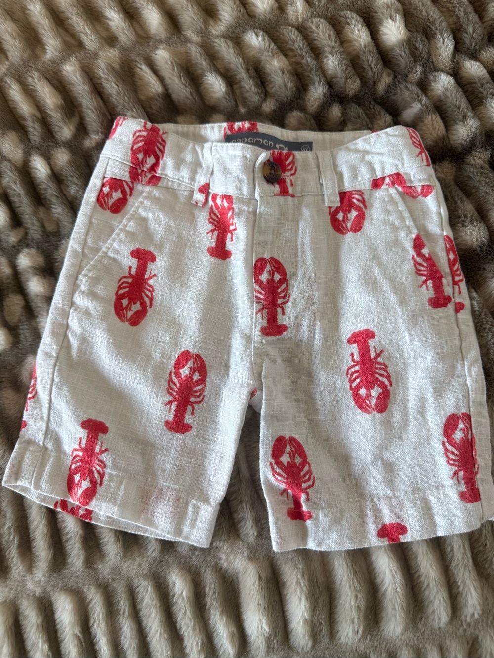 Appaman White Linen-Blend Shorts with Red Lobster Print